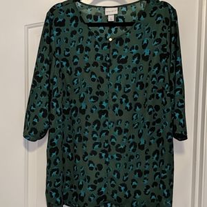 Green Leopard Elbow Sleeve Top